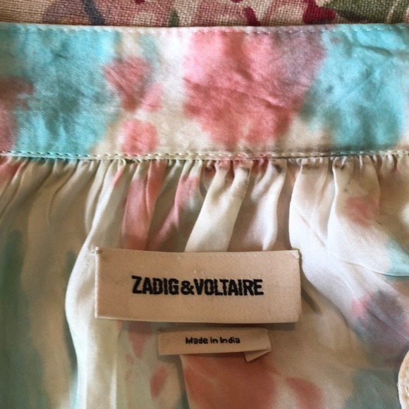 ZADIG & VOLTAIRE size Medium Popover Ethereal TieDye Round Hem Soft VNeck $289 - Picture 8 of 13
